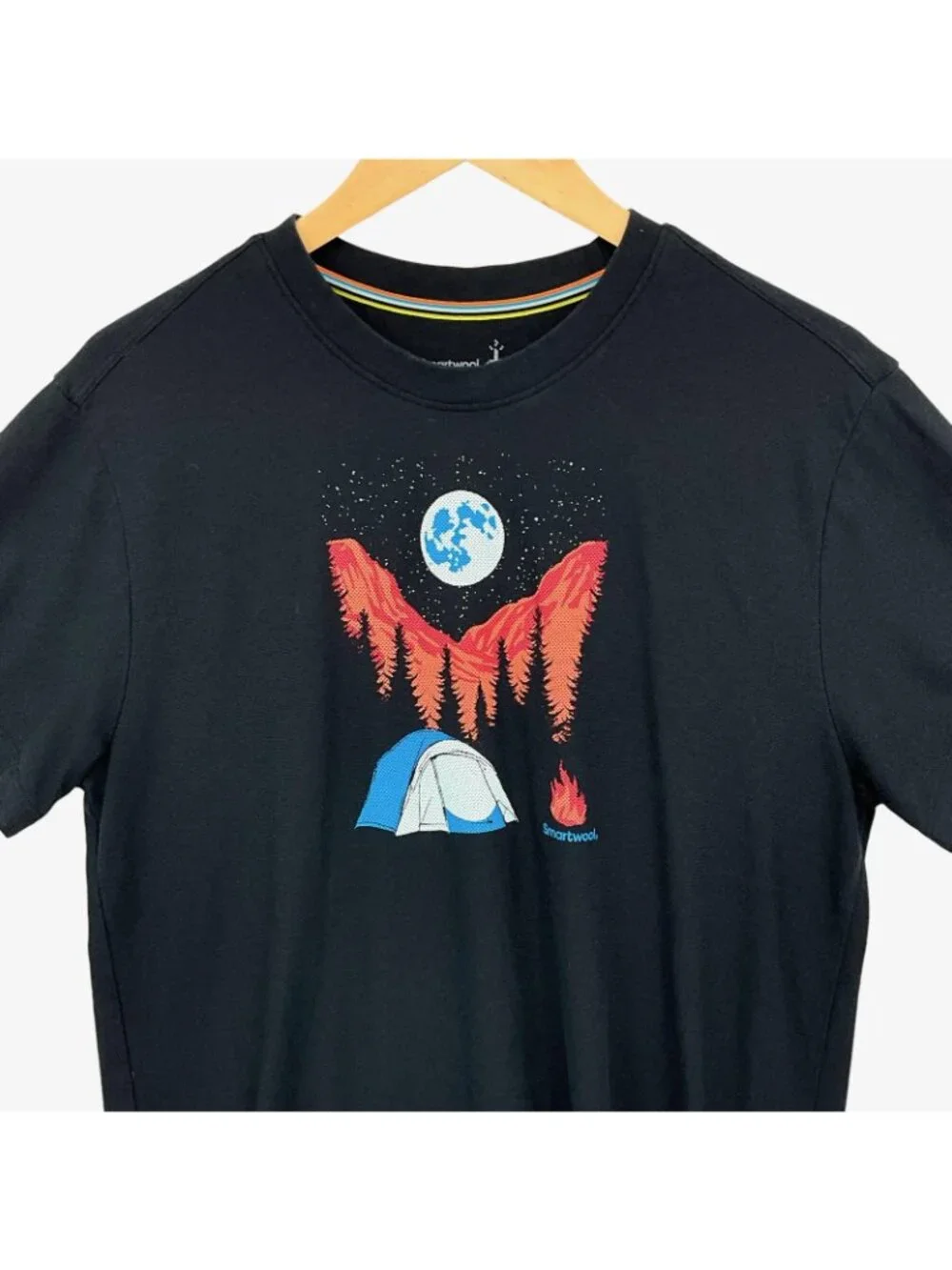 Smartwool Night Camp Graphic Tee Shirt Unisex Medium Black Merino Cotton Outdoor